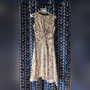 Aqua Knot-Front Snakeprint Midi Dress in Beige and Black